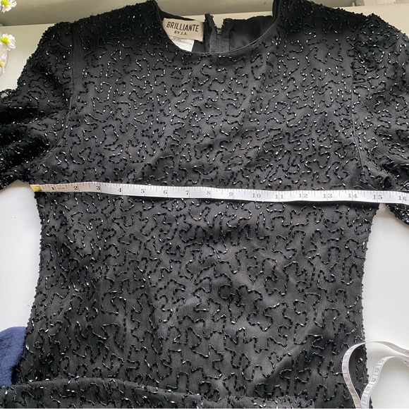 BRILLIANTE BY J.A. Vintage Black Beads Embroidered Silk Maxi Evening Gown Size S - Picture 13 of 15